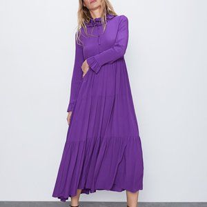 Zara Long Ruffled Dress 7563 270 Purple Violet
